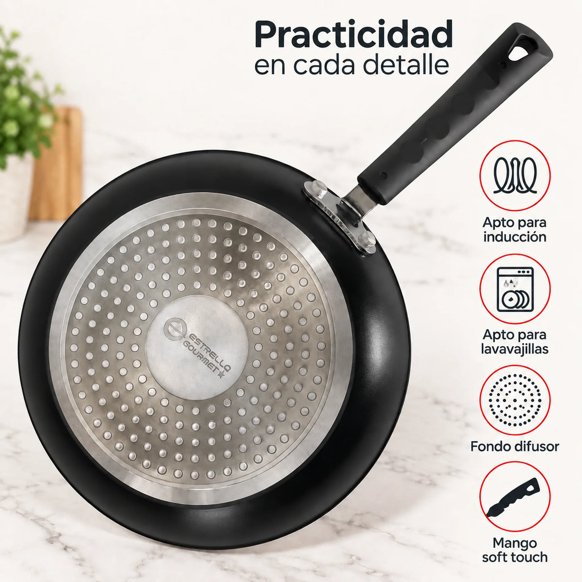 Sartén Estrella Gourmet apto para inducción y lavavajillas, mango soft touch