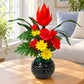 Arreglo de flores artificiales con luz LED, diseño Rojo Tropical – apagado en la sala