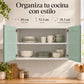 Gabinete aéreo de cocina metálico Bertolini de 2 puertas abierto con platos y tazas organizados