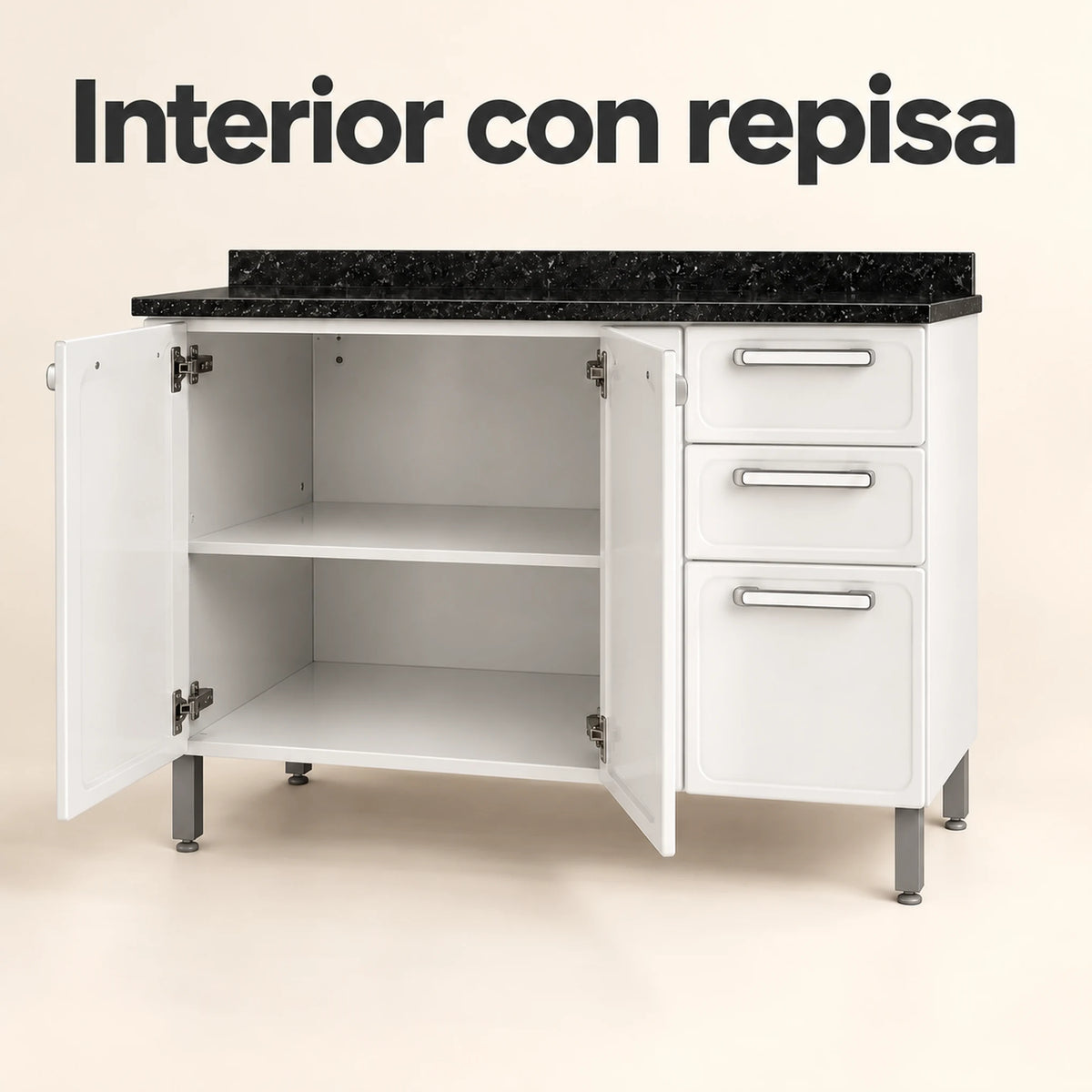 Gabinete de cocina de acero 120 cm – interior con repisa