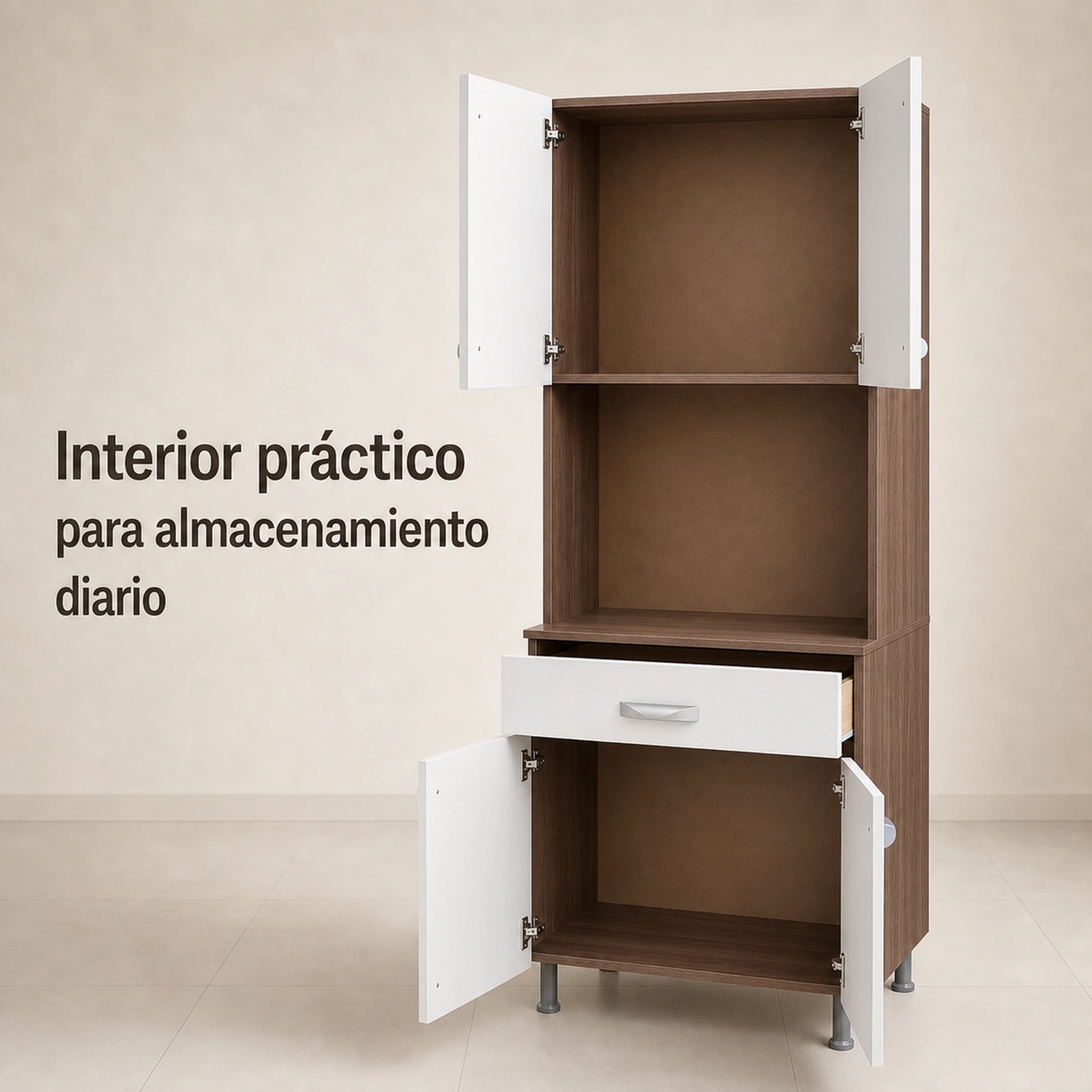 Gabinete de cocina en Chocolate y Blanco: interior de almacenamiento