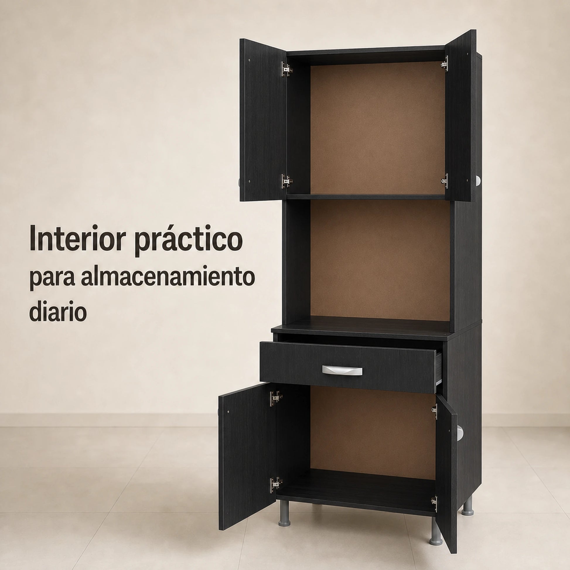 Gabinete de cocina en Negro: interior de almacenamiento