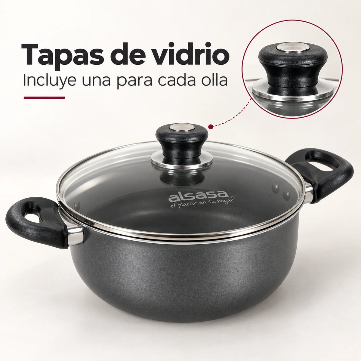 Olla antiadherente Alsasa con tapa de vidrio y perilla