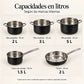 Capacidades en litros de cada pieza de la batería de cocina Epicure Granite