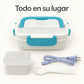 Lonchera eléctrica LOTUS turquesa con recipiente extra, cuchara y cable de corriente