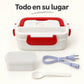 Lonchera eléctrica LOTUS roja con recipiente extra, cuchara y cable de corriente