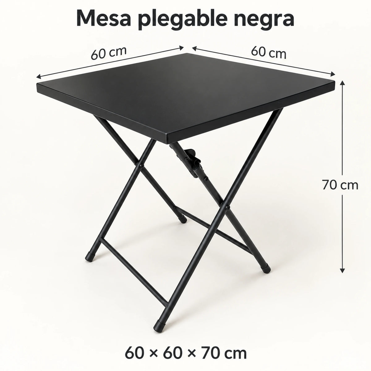 Guía de medidas de la mesa plegable negra: 60 x 60 x 70 cm