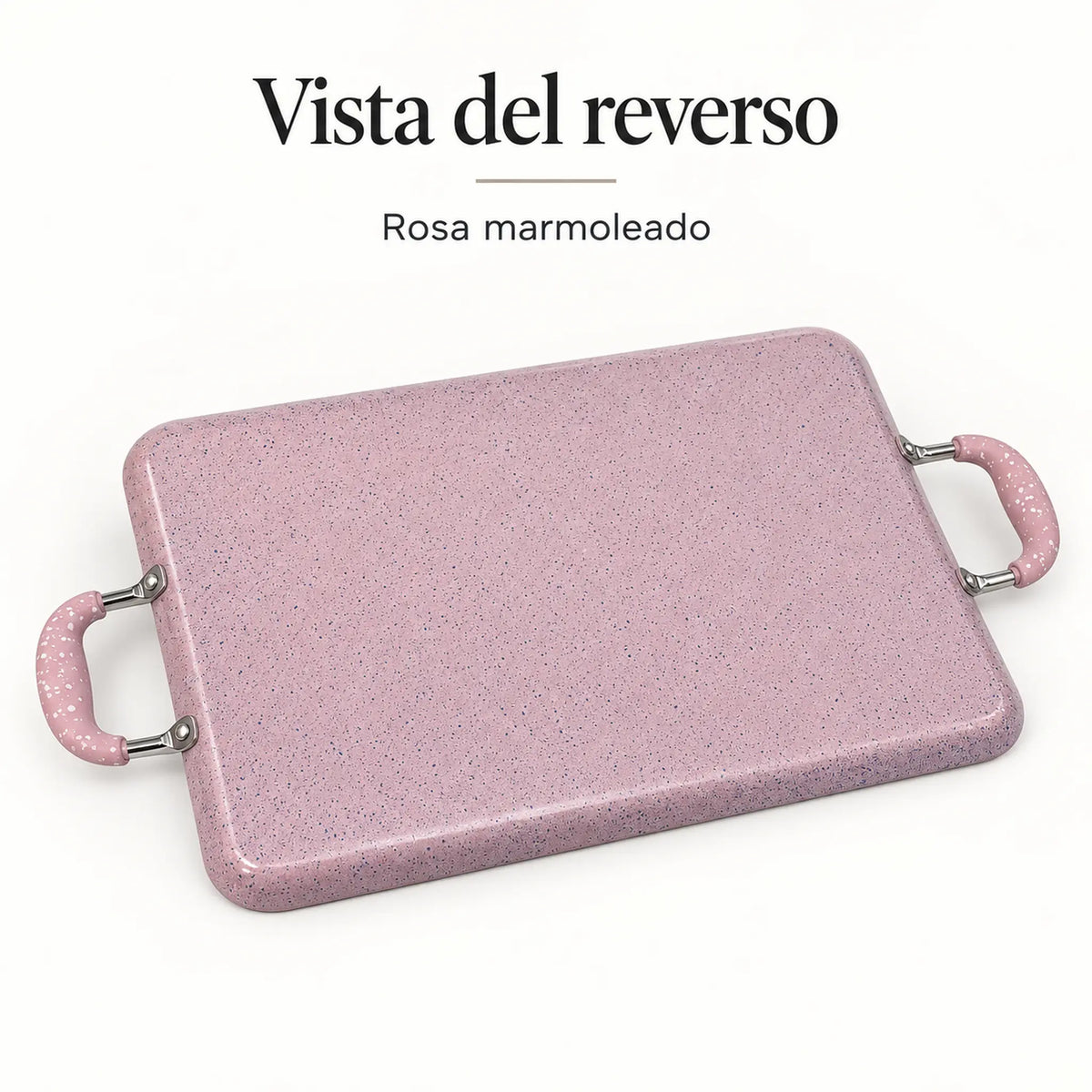 Reverso y base de la plancha doble ROCA en color Rosa Marmoleado