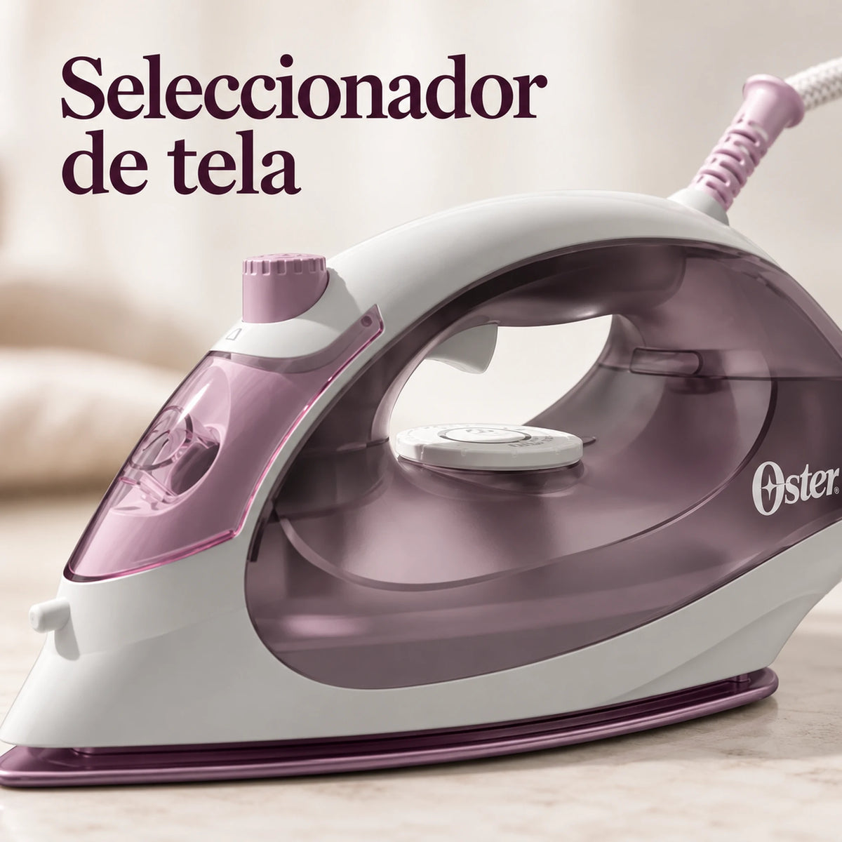 Plancha de vapor compacta rosada – selector de tela