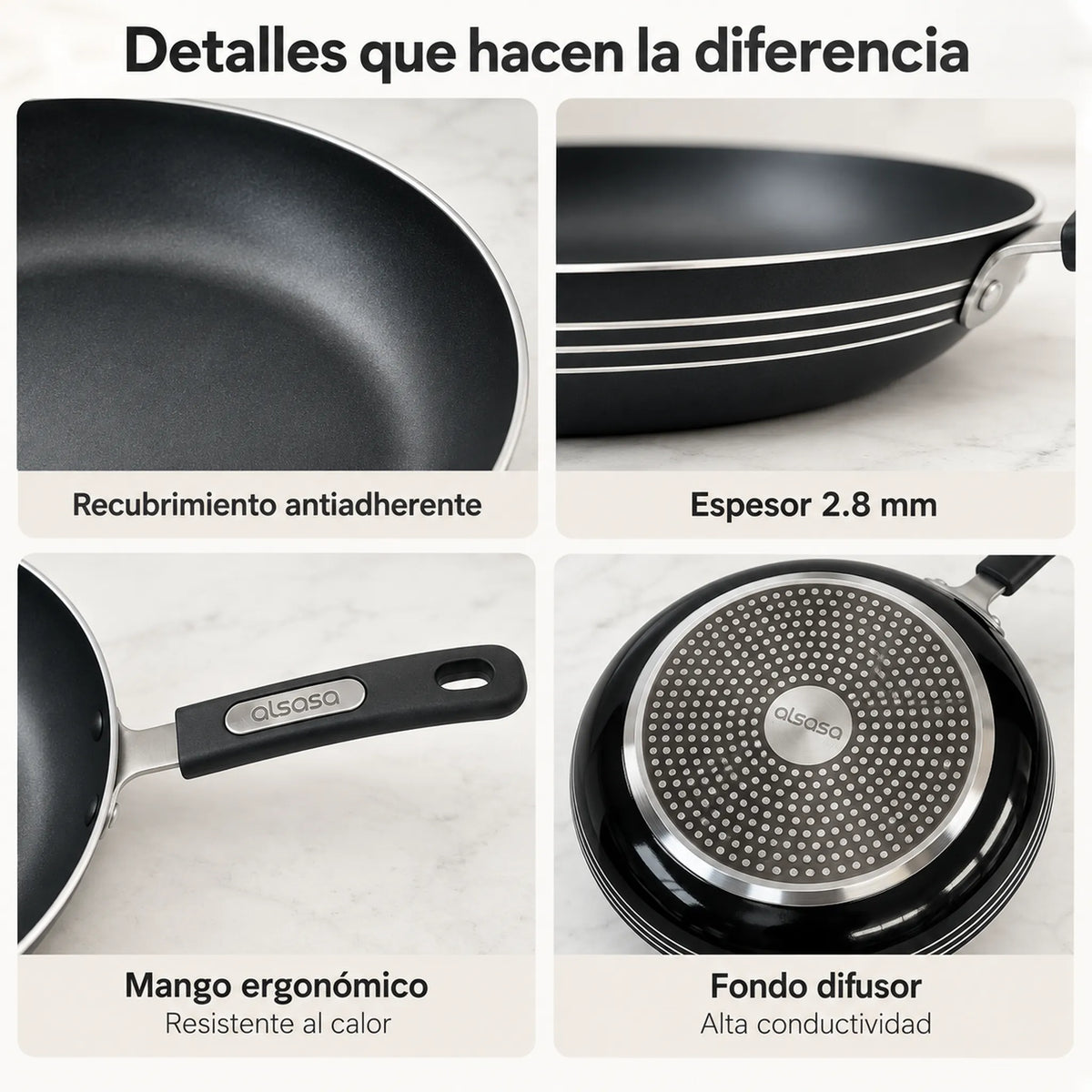 Detalle del recubrimiento antiadherente del sartén Alsasa
