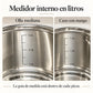 Medidor de litros grabado en el interior de las ollas Toscana Epicure, mostrando la capacidad hasta la marca