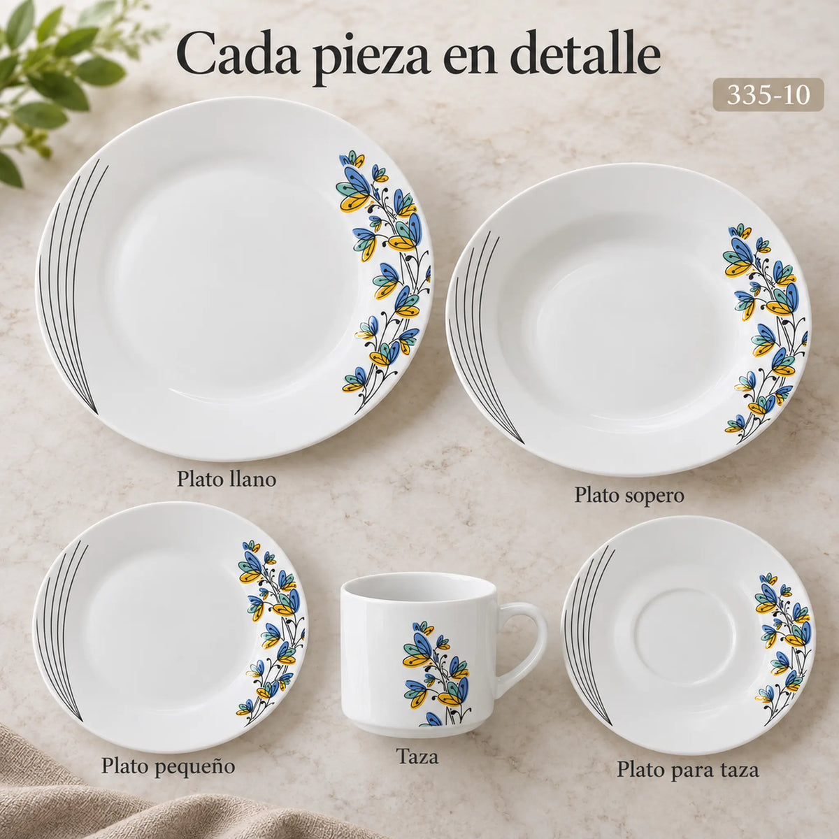 Piezas individuales de la vajilla de porcelana Lotus, diseño Mariposas Aqua