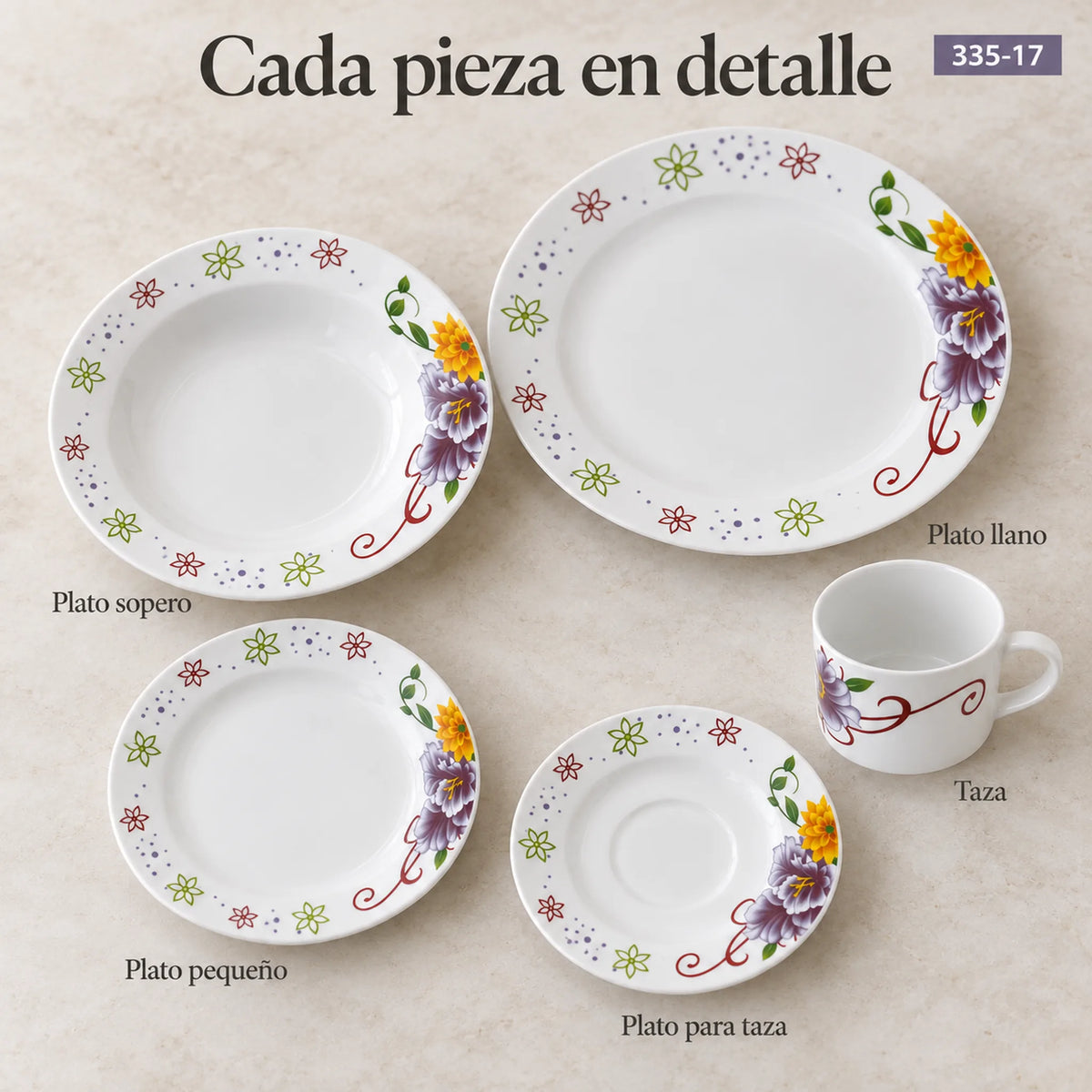 Piezas individuales de la vajilla de porcelana Lotus, diseño Jardín Primavera