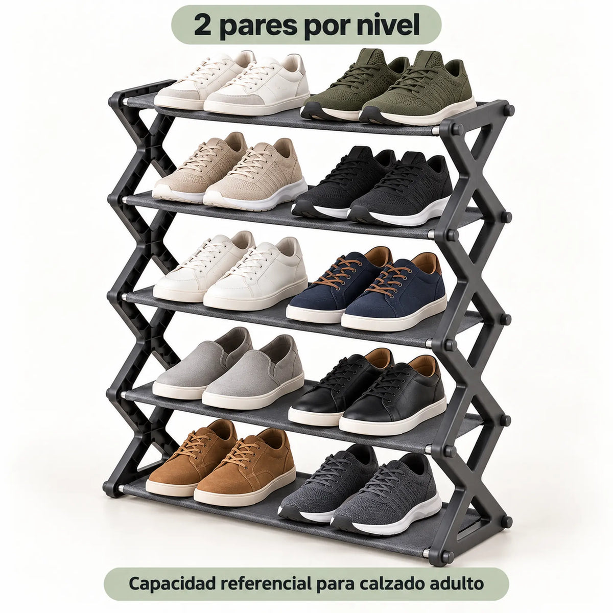 Zapatera de 5 niveles color gris – capacidad: 2 pares de calzado adulto por nivel