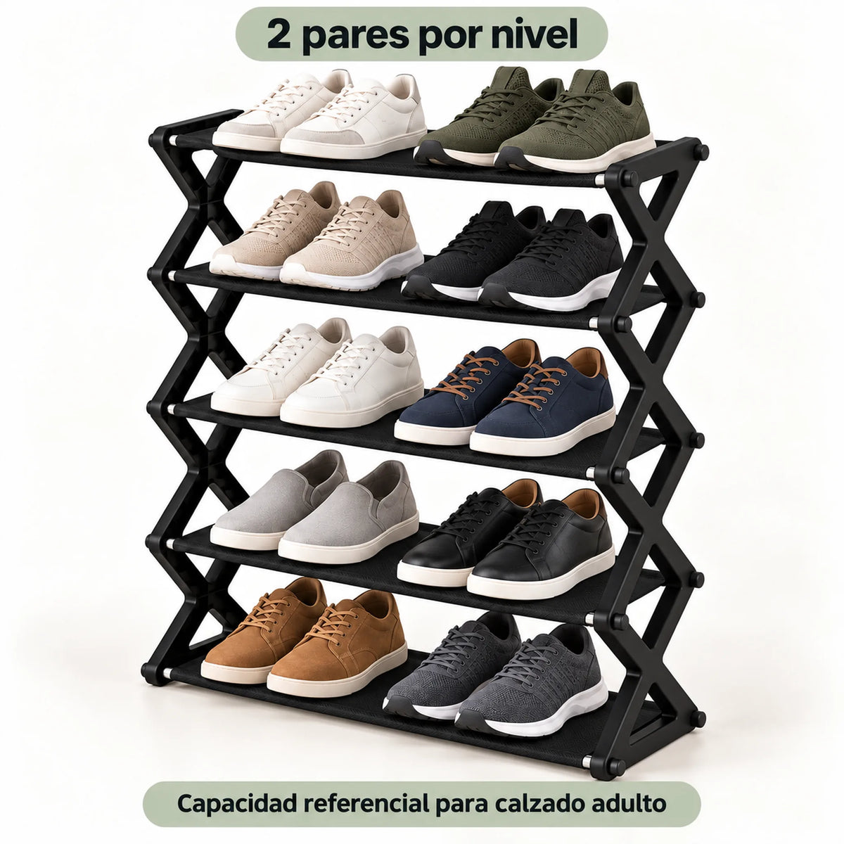 Zapatera de 5 niveles color negro – capacidad: 2 pares de calzado adulto por nivel
