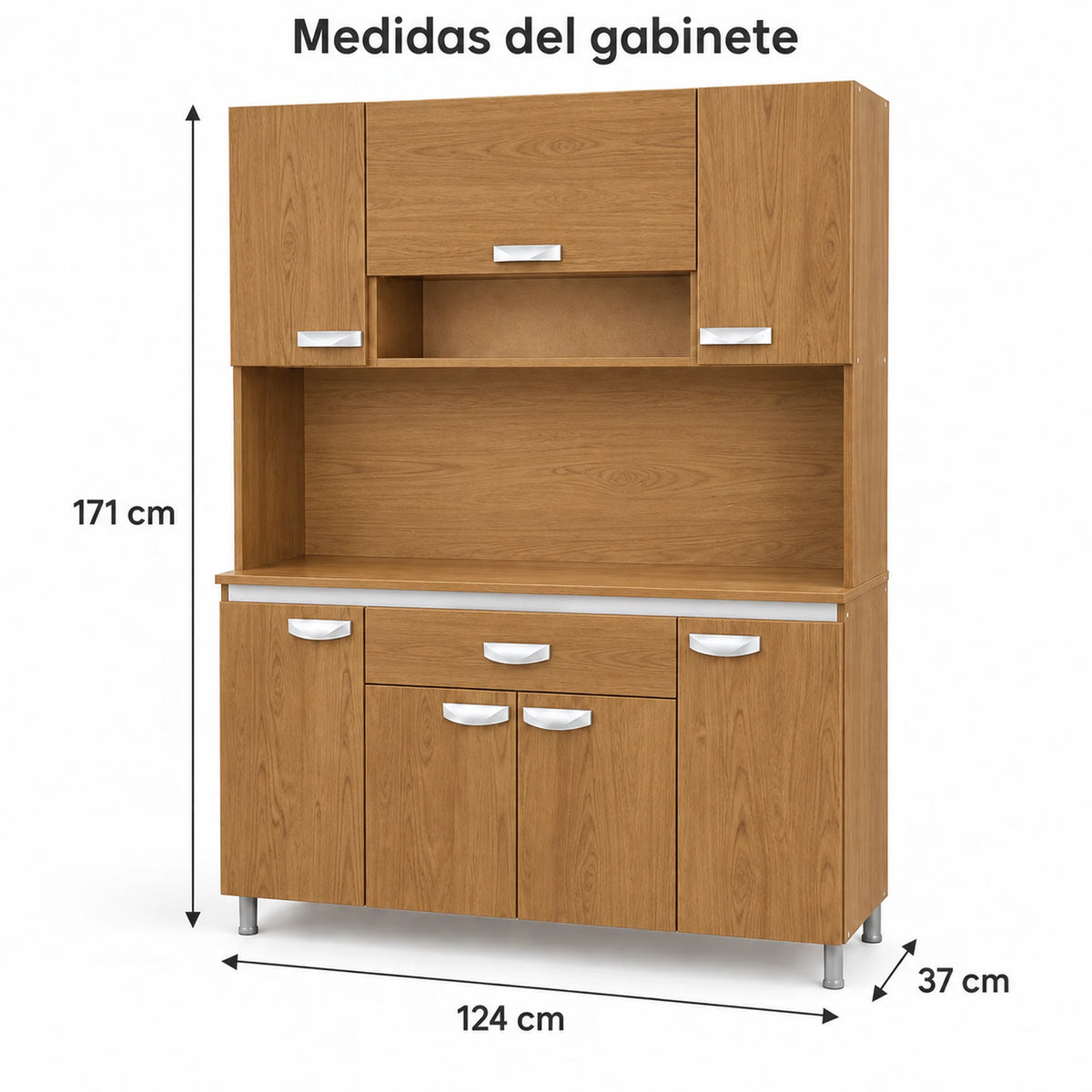 Alacena de cocina 7 puertas y 1 gaveta color Roble Miel – medidas: 171 cm de alto, 124 cm de ancho y 37 cm de profundidad