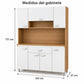 Alacena de cocina 7 puertas y 1 gaveta color Blanco/Roble Miel – medidas: 171 cm de alto, 124 cm de ancho y 37 cm de profundidad