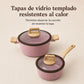 Tapas de vidrio templado de la cacerola y la olla de la batería de cocina Rosa