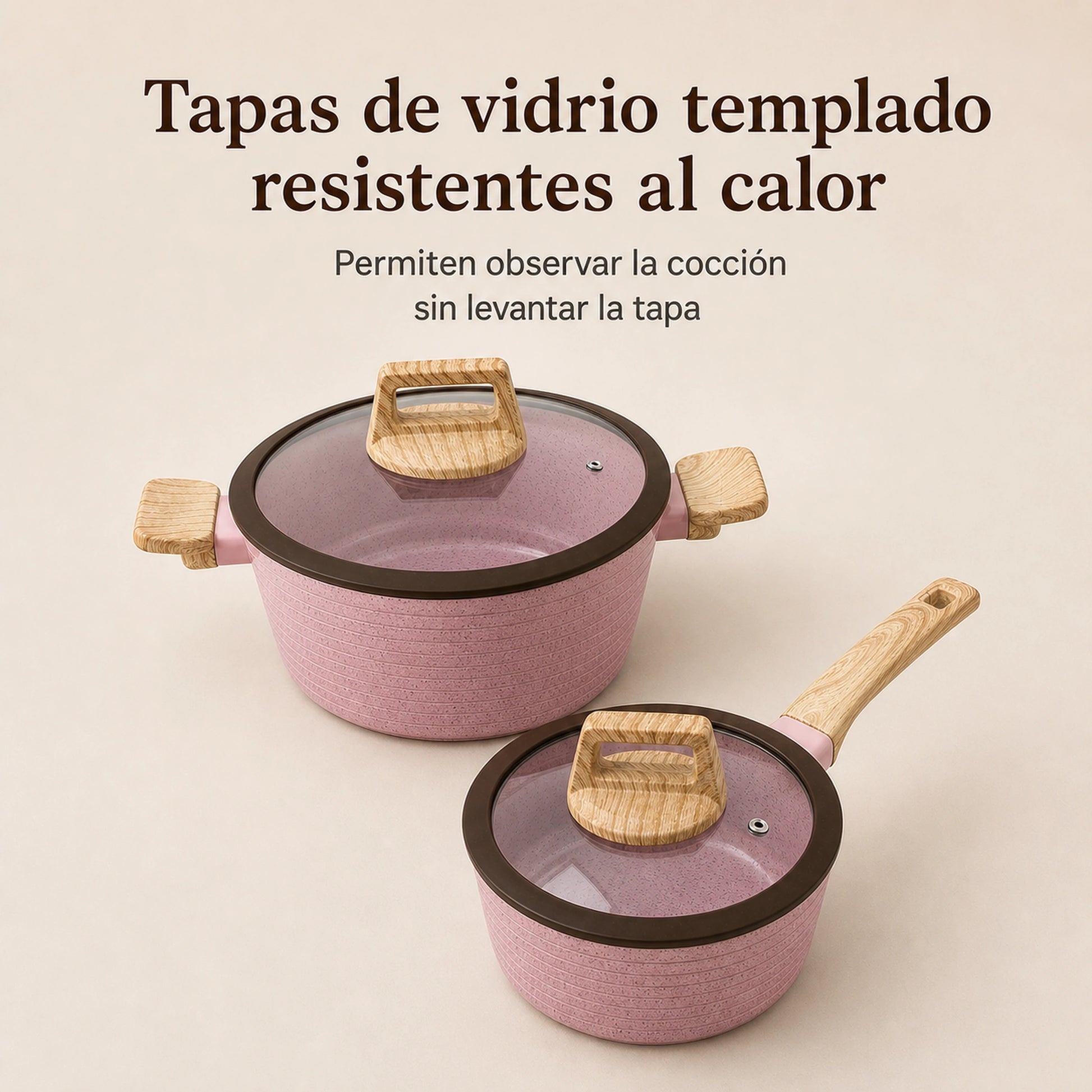Tapas de vidrio templado de la cacerola y la olla de la batería de cocina Rosa