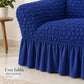 Set de cobertores Versalles color Azul Rey, detalle de la falda decorativa fruncida