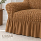 Set de cobertores Versalles color Camel, detalle de la falda decorativa fruncida