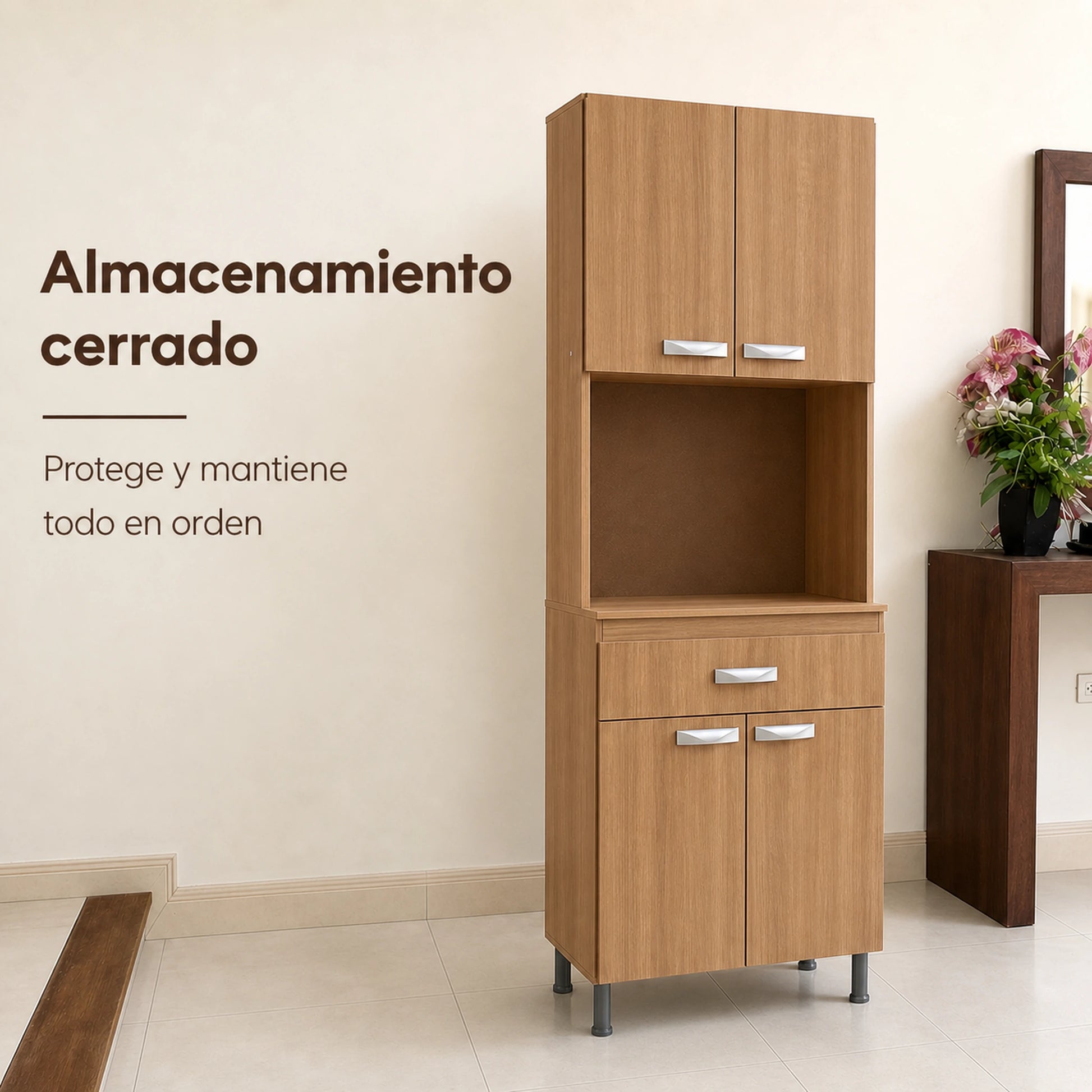 Gabinete de cocina en Madera Beige con puertas para almacenamiento cerrado