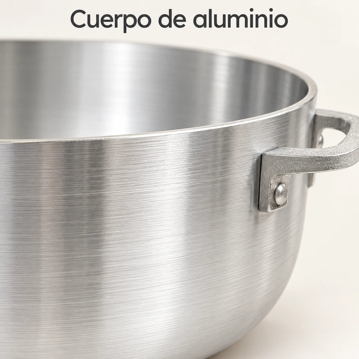 Detalle del cuerpo de aluminio pulido del caldero Lotus