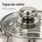 Tapas de vidrio con pomo metálico del juego de ollas Epicure
