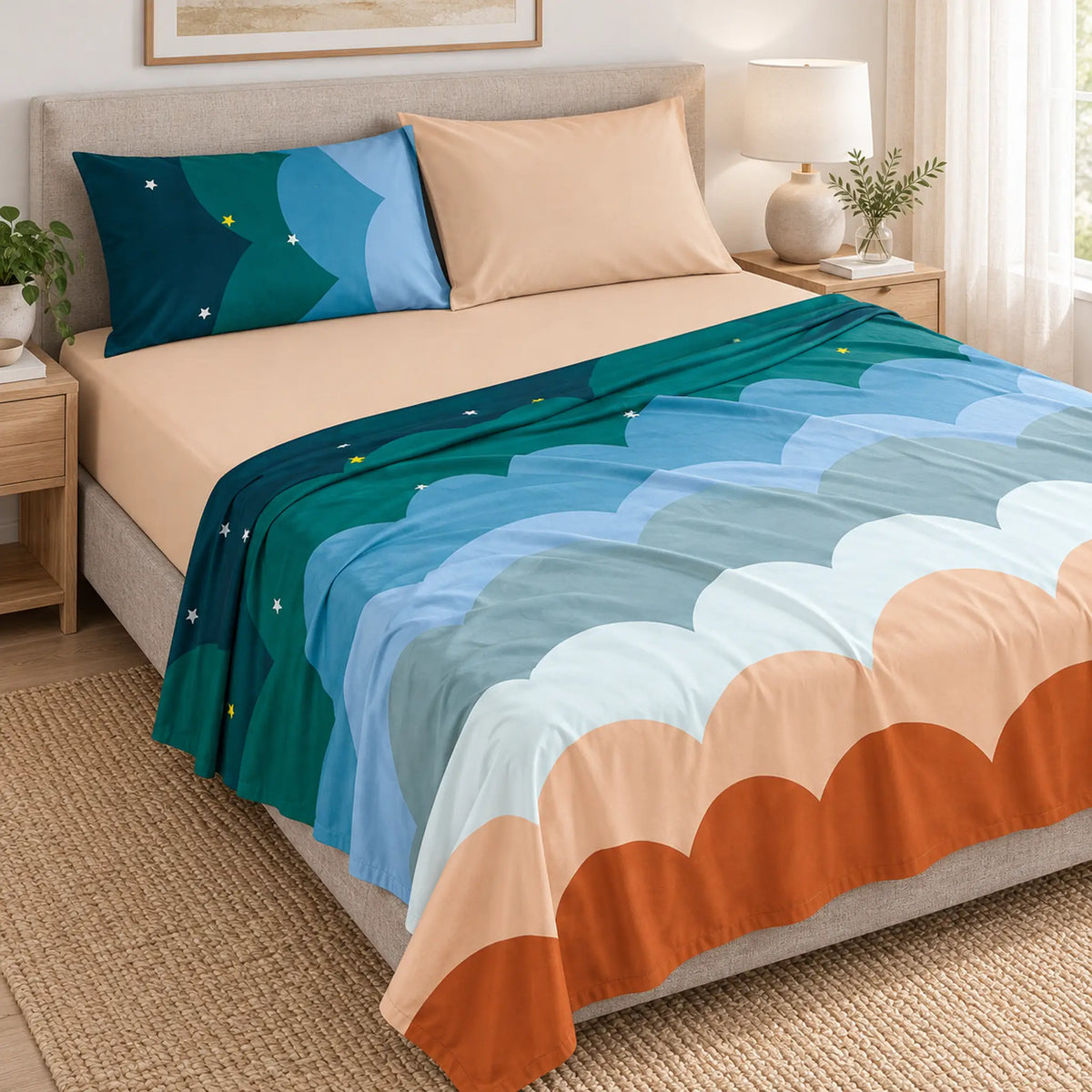 Juego de sábanas 4 piezas estampado con arcoíris de colores – capas del juego de sábanas
