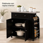Gabinete interior con repisa del carrito auxiliar de cocina Café Oscuro / Gris Ceniza, con platos y una olla
