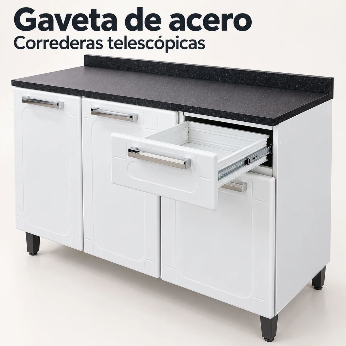 Gabinete de cocina de acero 105 cm – gaveta de acero con correderas telescópicas