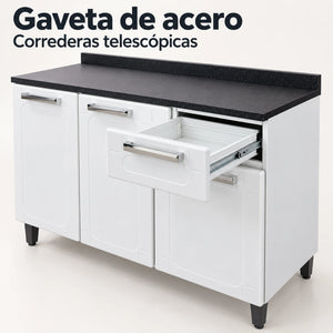 Gabinete de cocina de acero 105 cm – gaveta de acero con correderas telescópicas