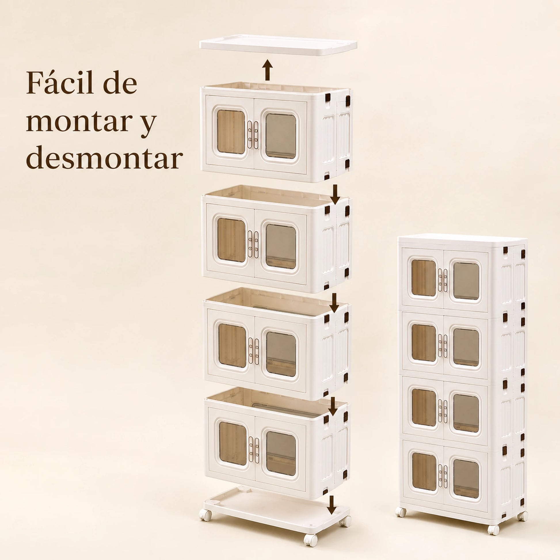 Montaje y desmontaje de los niveles del organizador modular de plástico