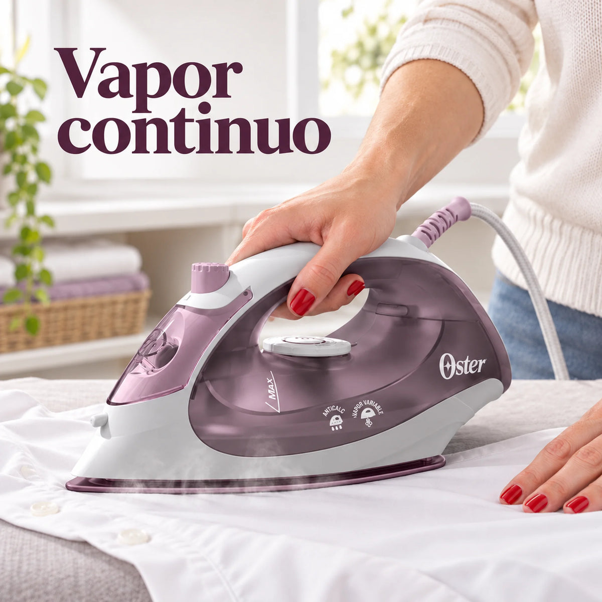 Plancha de vapor compacta rosada – vapor continuo