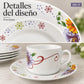 Detalle del diseño Jardín Primavera de la vajilla de porcelana Lotus