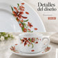 Detalle del diseño Lirio Coral de la vajilla de porcelana Lotus