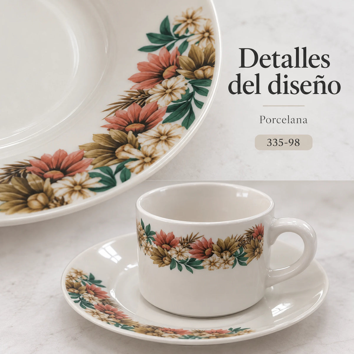 Detalle del diseño Jardín Toscana de la vajilla de porcelana Lotus