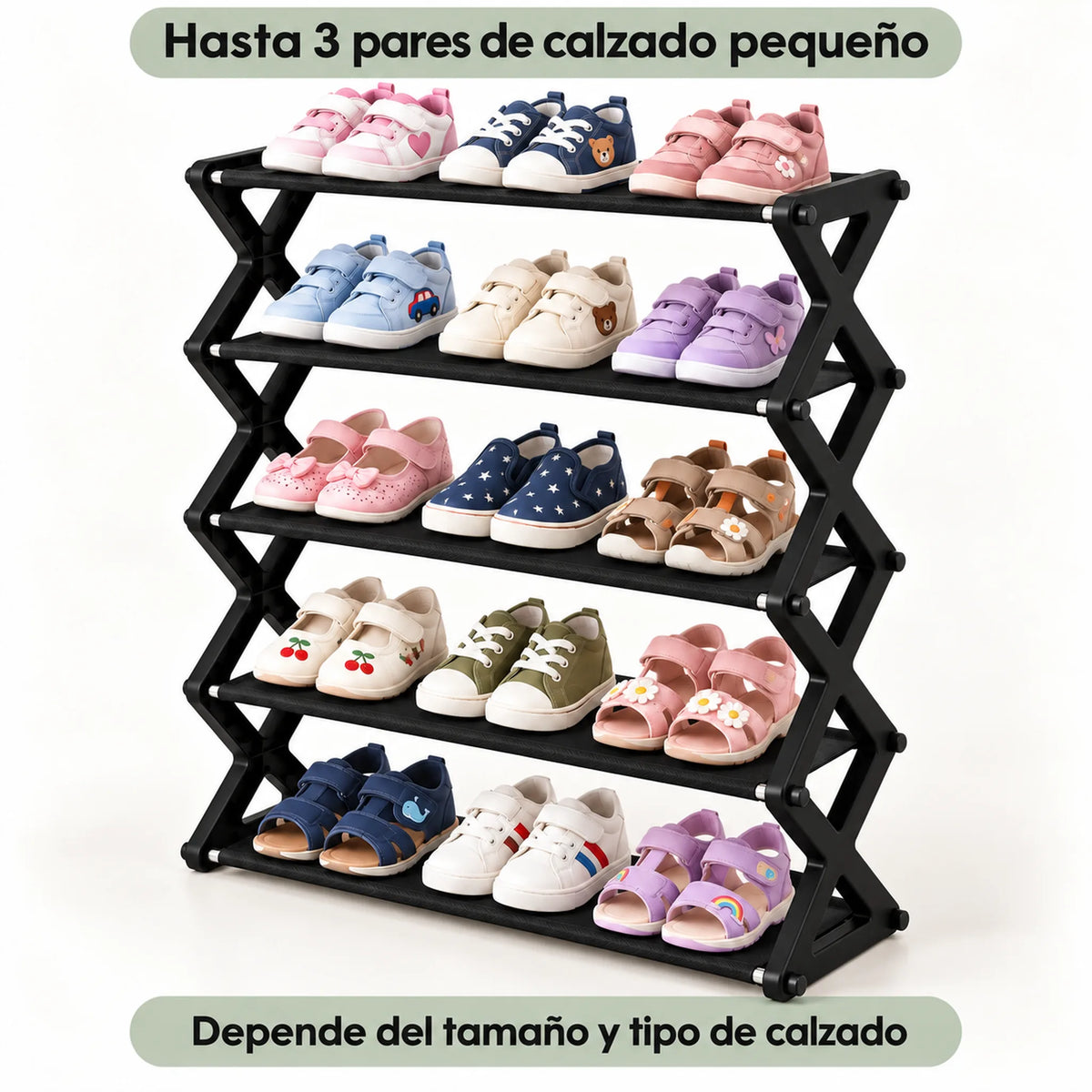 Zapatera de 5 niveles color negro – hasta 3 pares de calzado pequeño por nivel