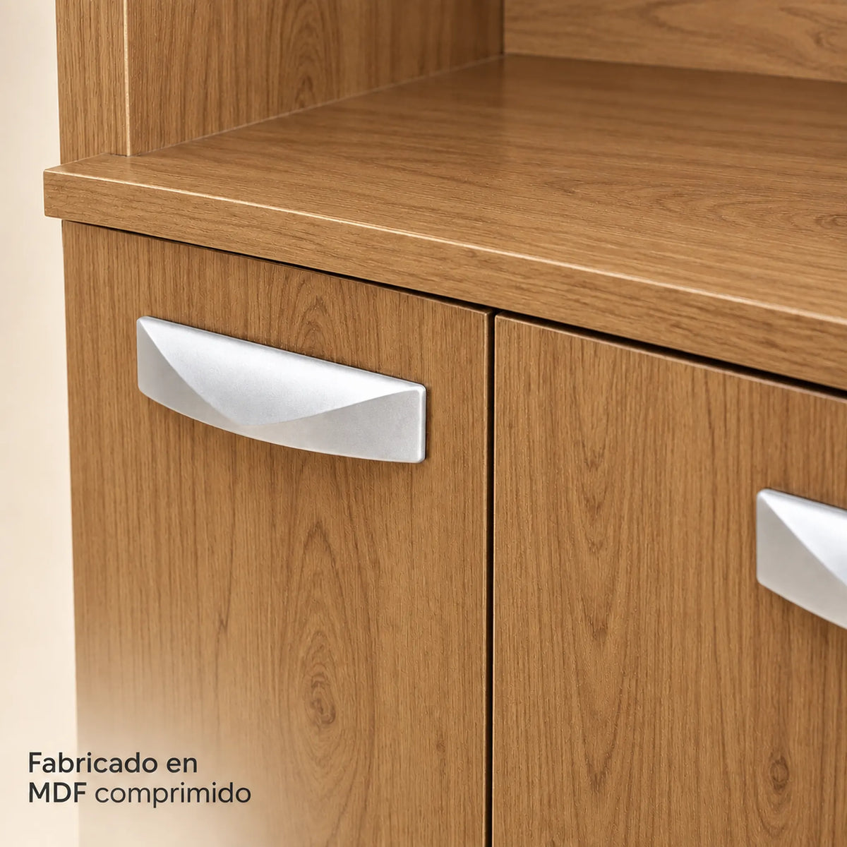 Alacena de cocina 7 puertas y 1 gaveta color Roble Miel – detalle del acabado en MDF comprimido