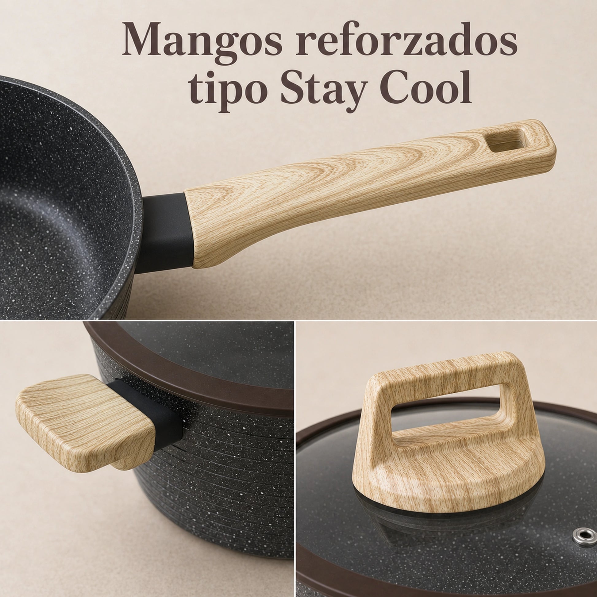 Mangos tipo Stay Cool de la batería de cocina Negro