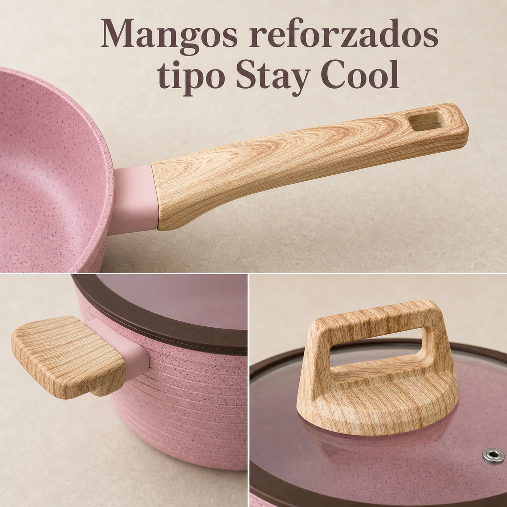 Mangos tipo Stay Cool de la batería de cocina Rosa