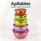Bowls Lotus apilados uno dentro de otro para ahorrar espacio en la cocina