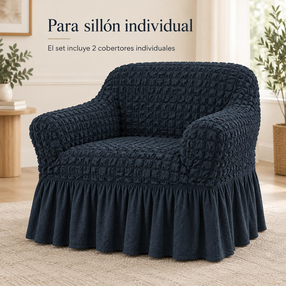 Set de cobertores Versalles color Azul Marino, cobertor de sillón individual