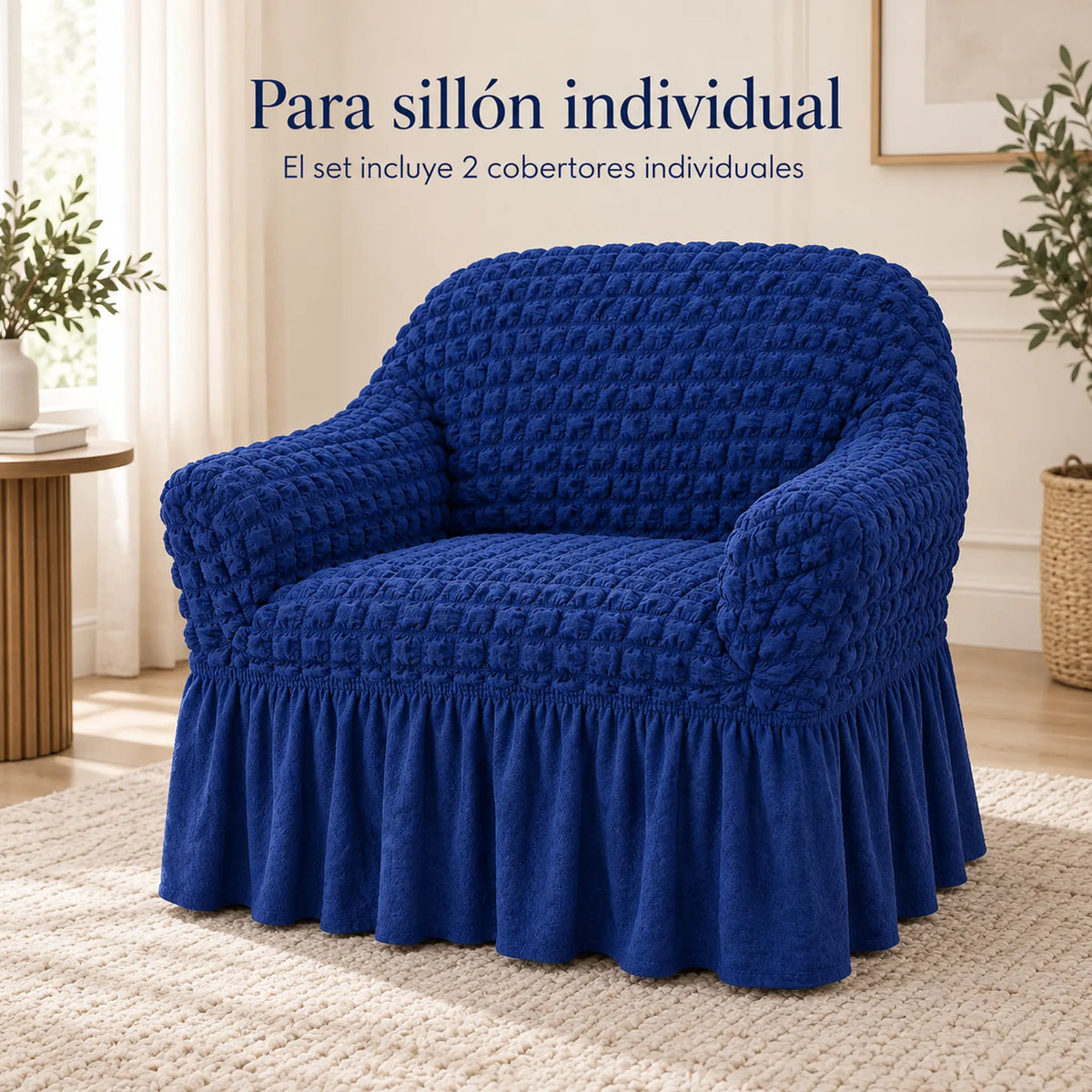 Set de cobertores Versalles color Azul Rey, cobertor de sillón individual