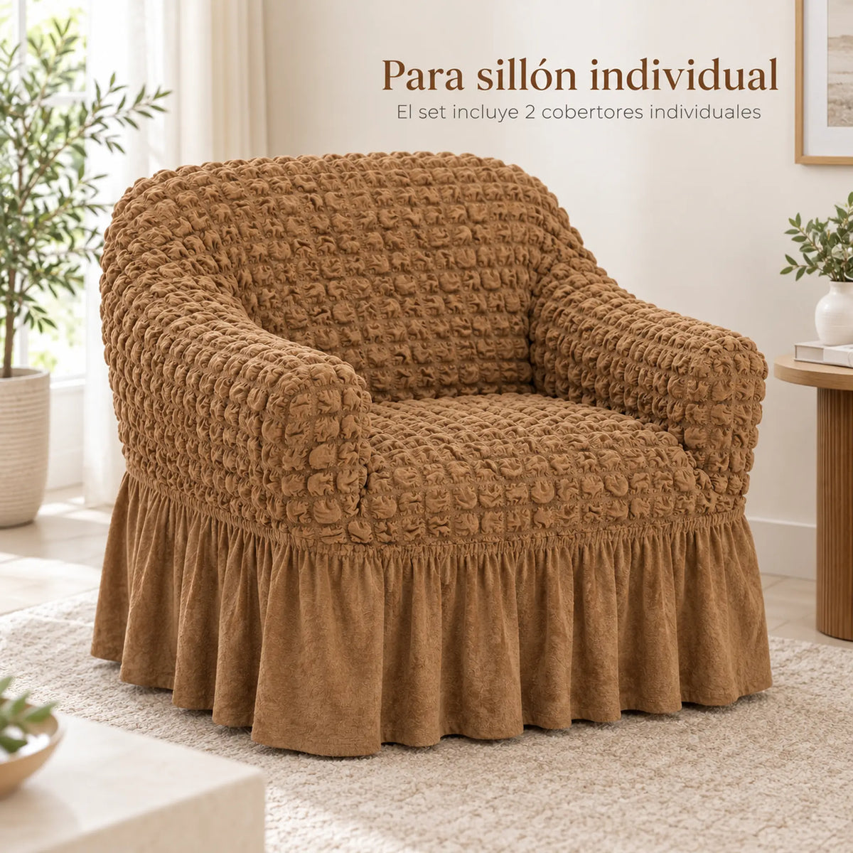 Set de cobertores Versalles color Camel, cobertor de sillón individual