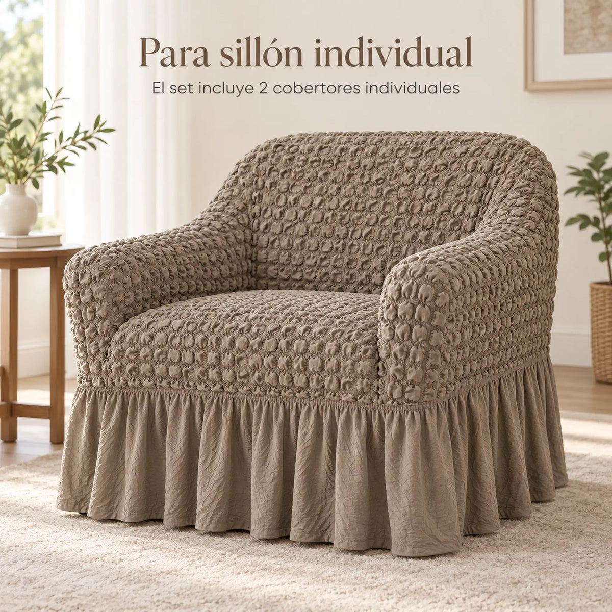Set de cobertores Versalles color Taupe, cobertor de sillón individual