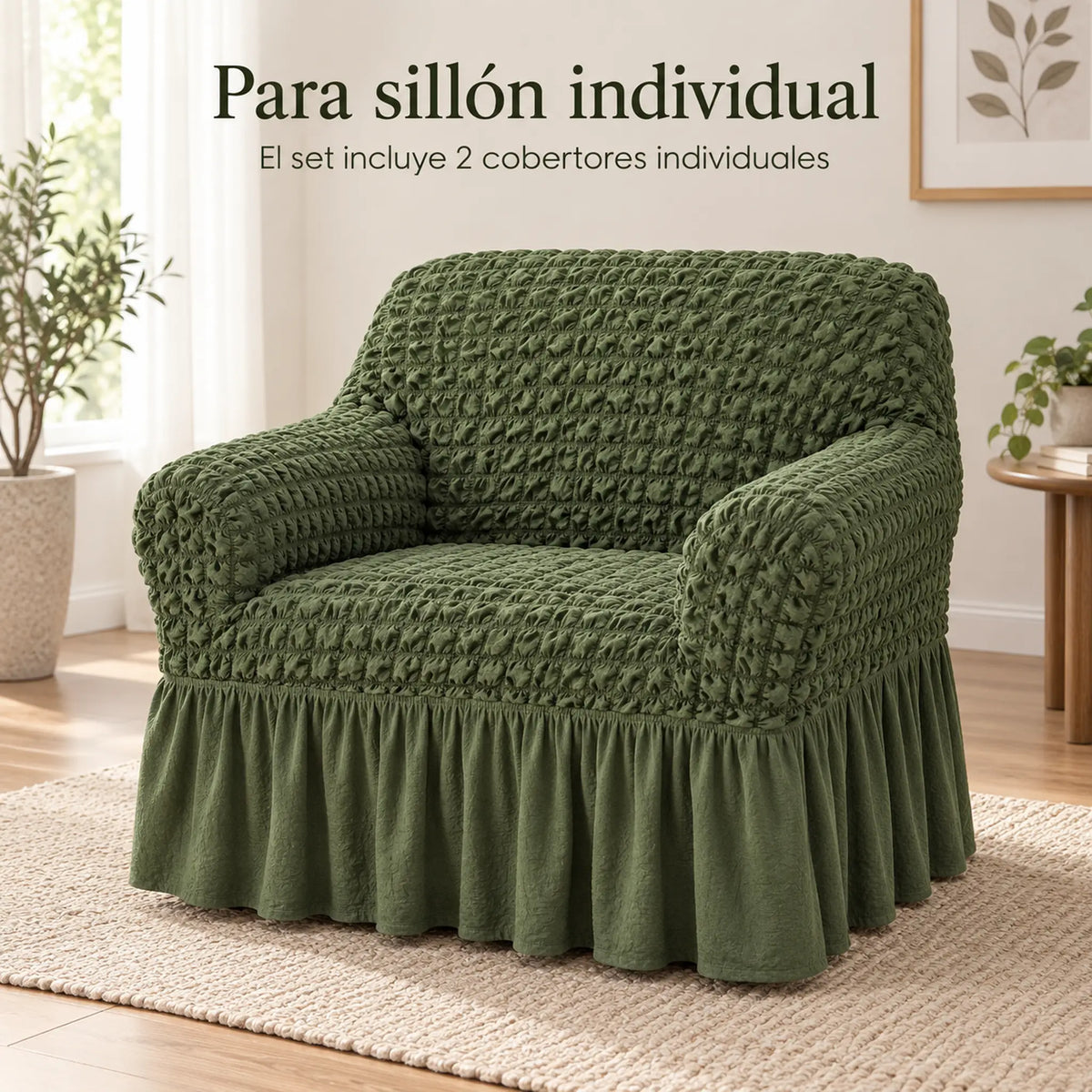 Set de cobertores Versalles color Verde Oliva, cobertor de sillón individual