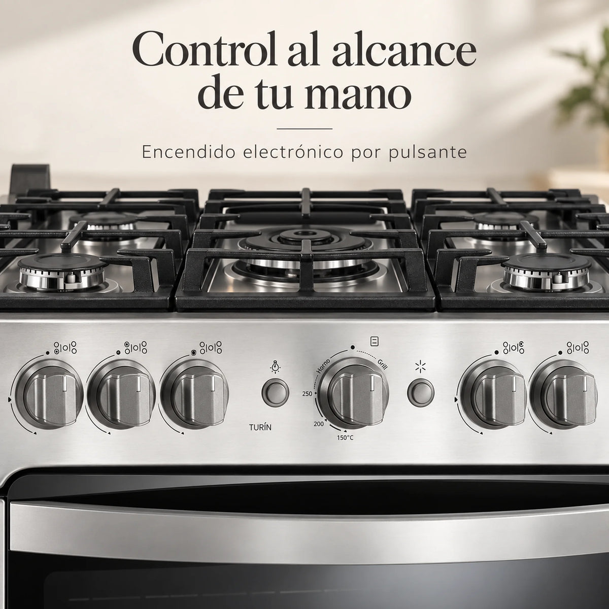 Cocina a Gas Indurama Turín Zafiro, panel de perillas con encendido electrónico por pulsante