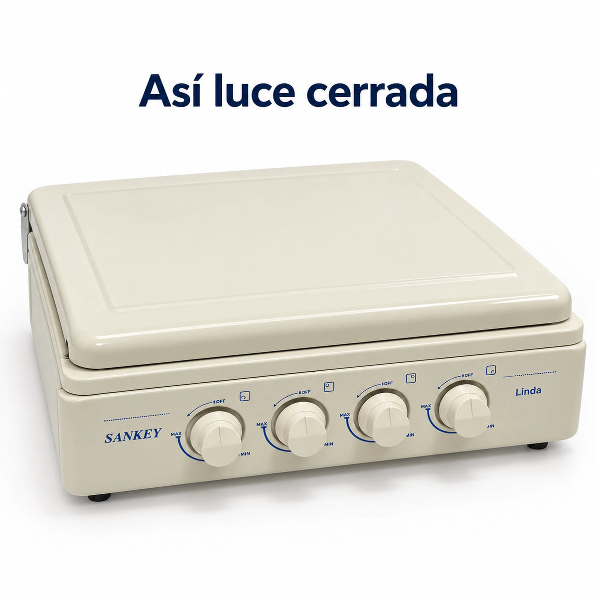 Cocina a gas Sankey Linda cerrada, lista para guardar o transportar con su cierre de seguridad