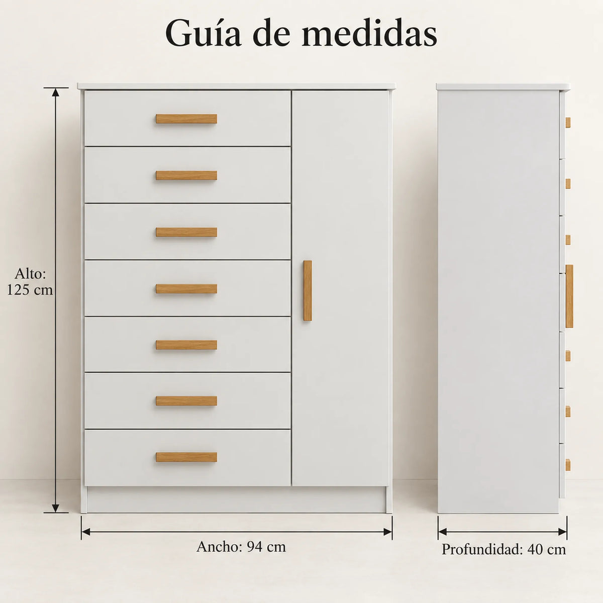 Cómoda New Mónaco acabado Blanco, medidas generales